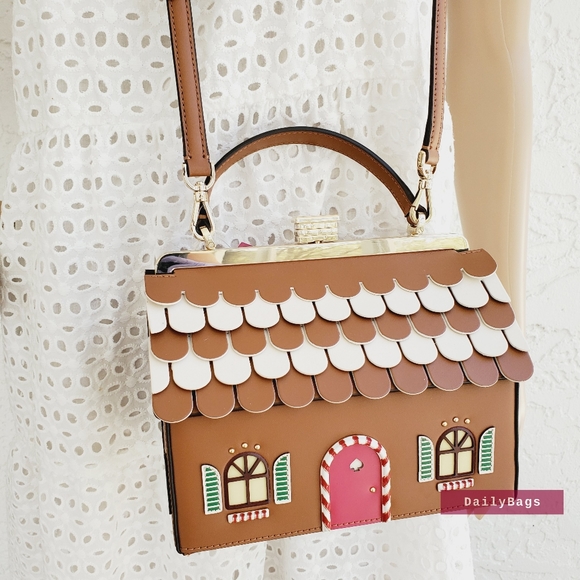 BEAUTIFUL KATE SPADE GINGERBREAD HOUSE CROSSBODY SATCHEL BROWN CHRISTMAS HOLIDAY - Picture 4 of 6